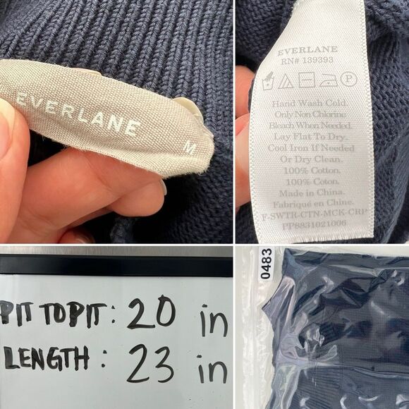 EVERLANE Women's Knit Pullover Sweater Blue Sz M Cotton Mock Neck Minimalist - Picture 3 of 6